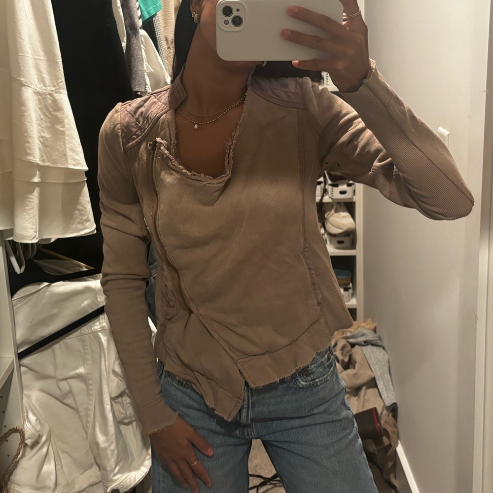 Free People Taupe Long Sleeve Blouse